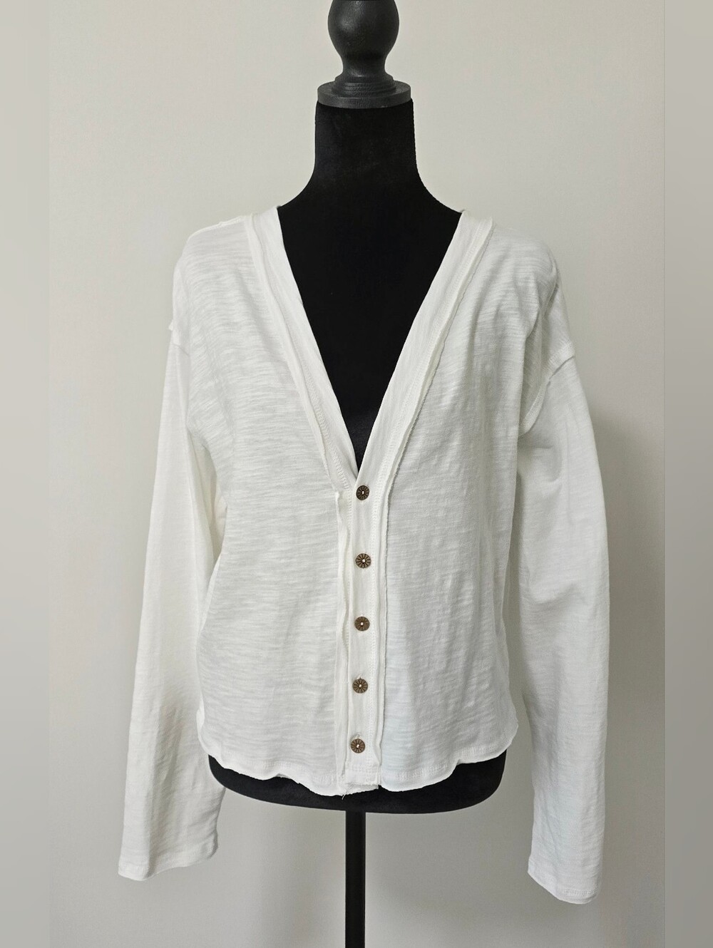White V-Neck Button Front Women’s Top
